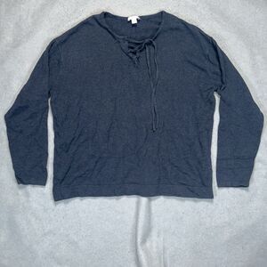 J. Jill Tie Neck V-Neck Blue Long Sleeve Pull Over Knit Top Size Large